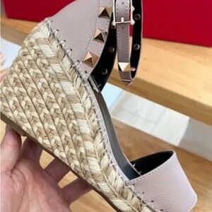 Taupe Rockstud  Espadrille Wedge Sandals